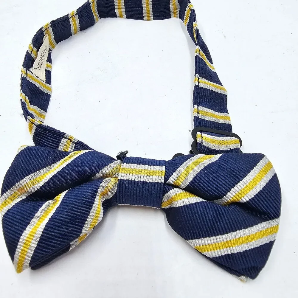 Crewcuts J Crew Boys Navy Blue Yellow Striped Pre Tied Bow Tie Adjustable OS
